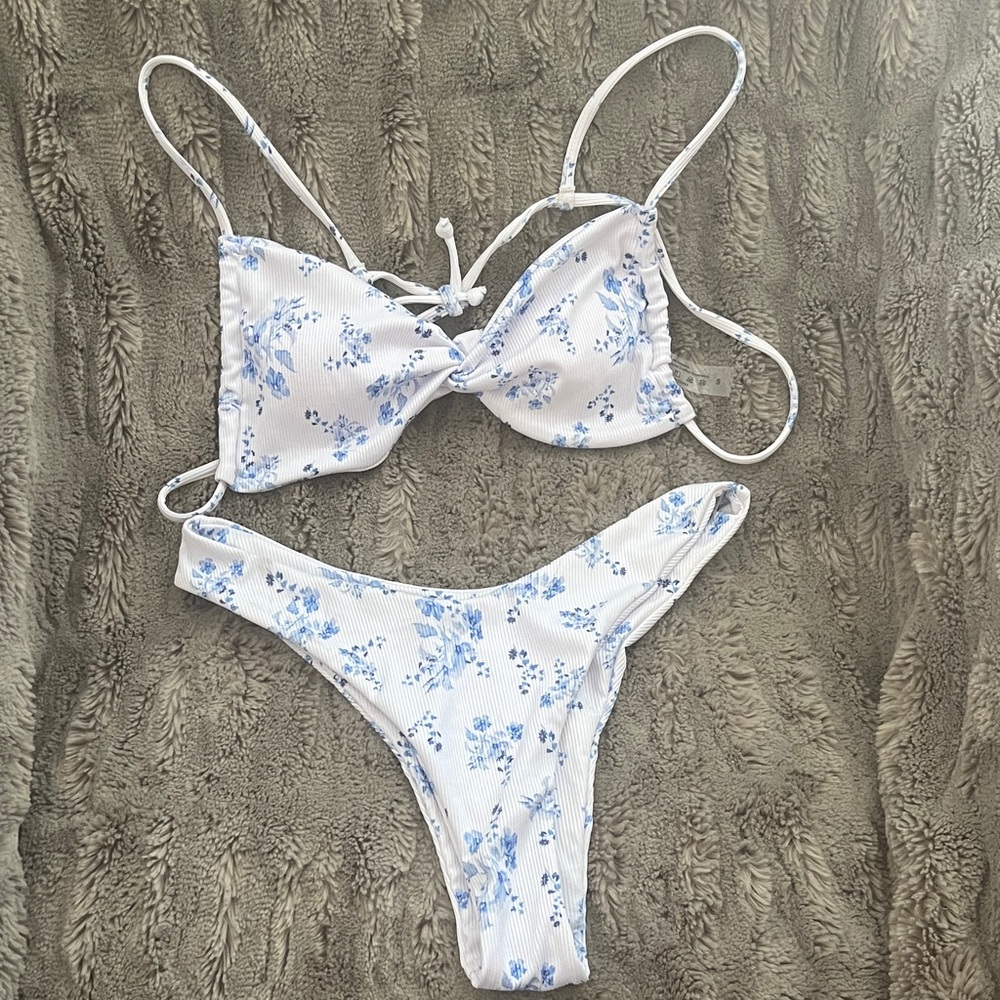 Floral Blue and White Bikini Set
